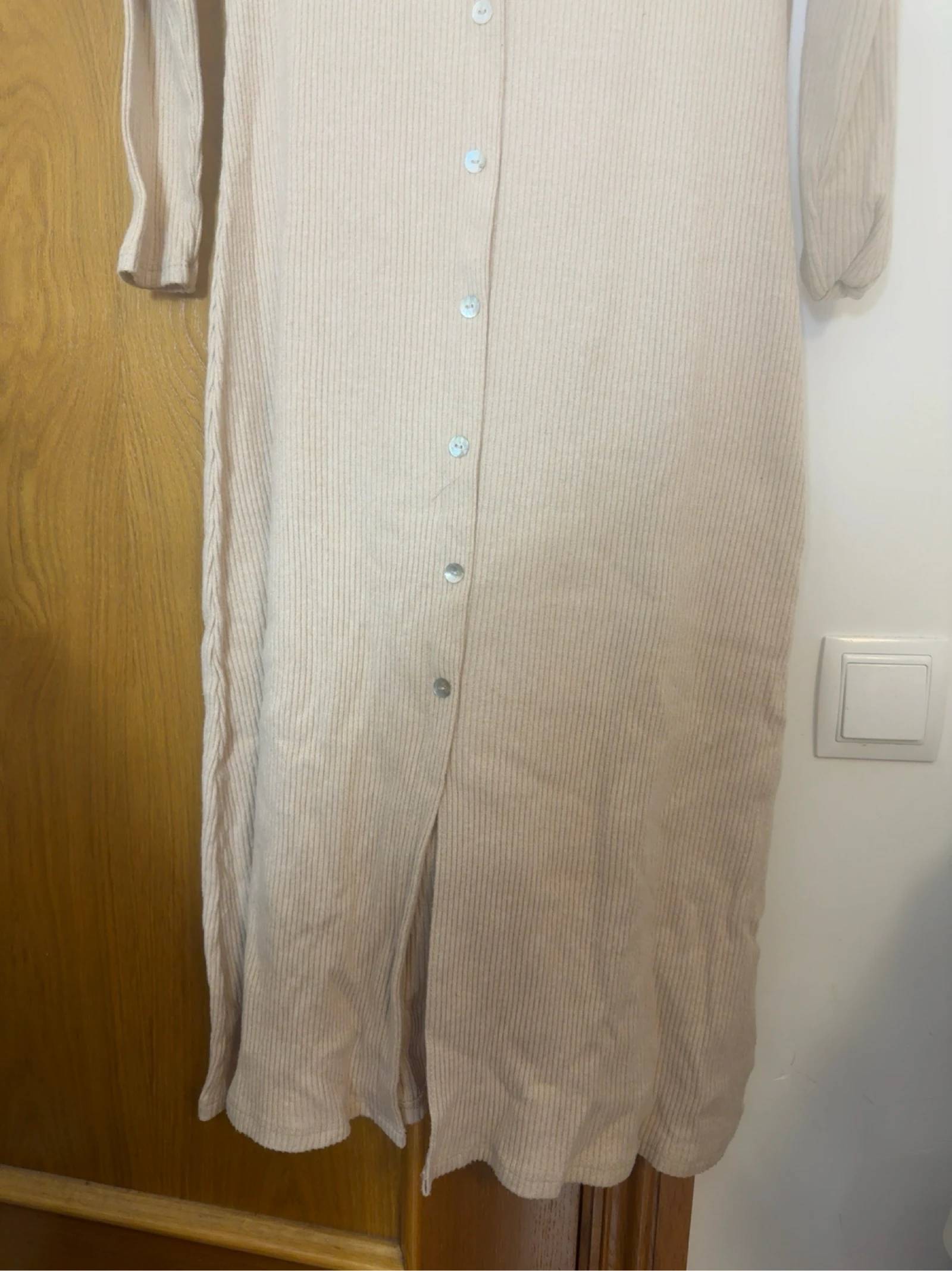 Beige Easy Wear Long Sleeve Button Down Midi Dress L – photo 3